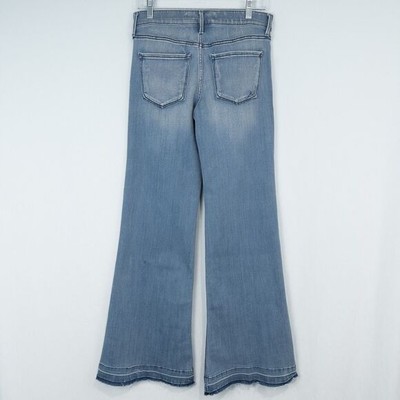 Express Mid Rise Wide Leg Flare Jeans Womens 6R Blue Raw Hem Boho Retro Hippie - Picture 2 of 16